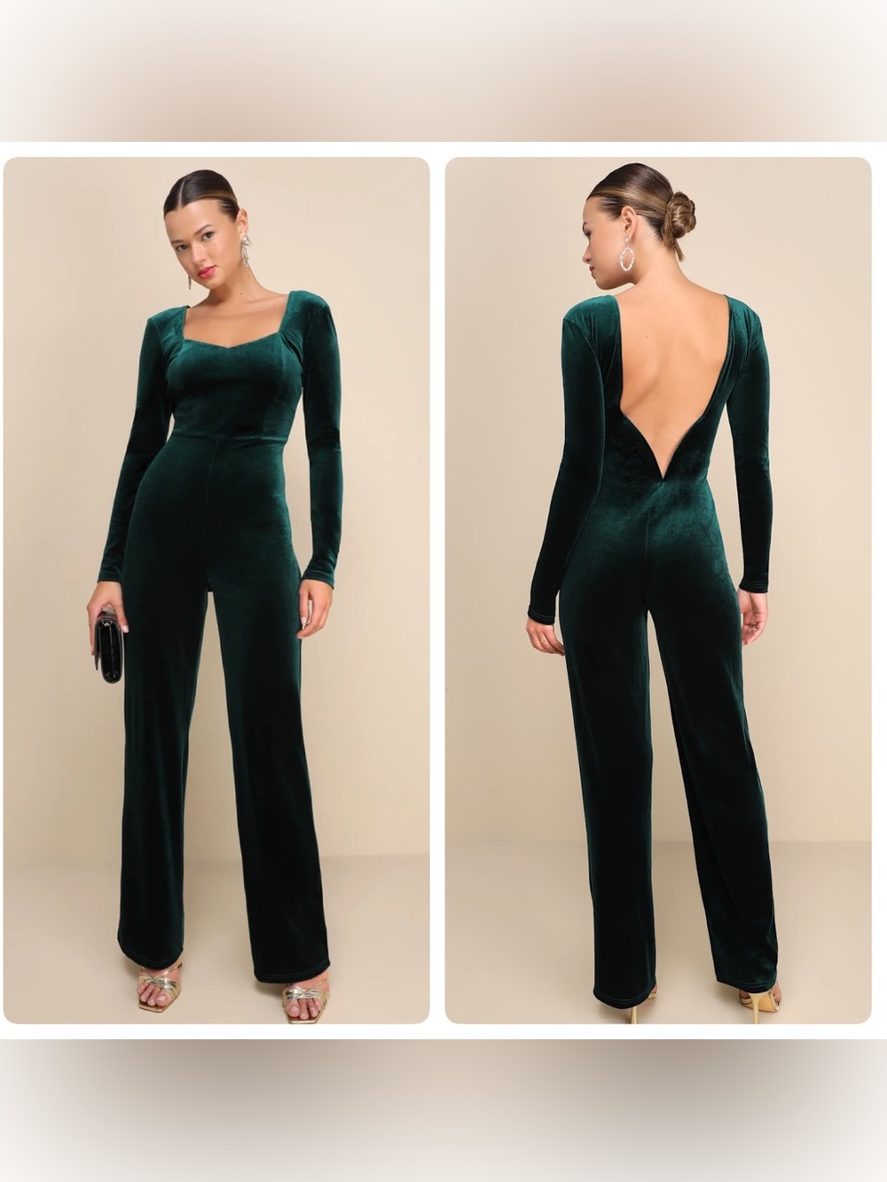 NWT Lulus Sz Small Instant Stunner Emerald Green Velvet Backless Jumpsuit Party